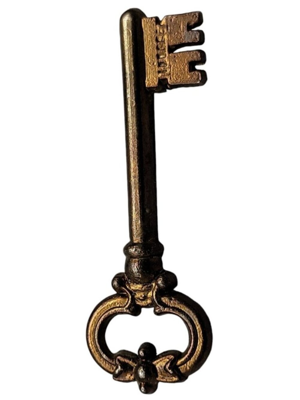 Antique Brass Skeleton Key Brooch Victorian C Clasp Unmarked Gold Tone - Picture 2 of 11